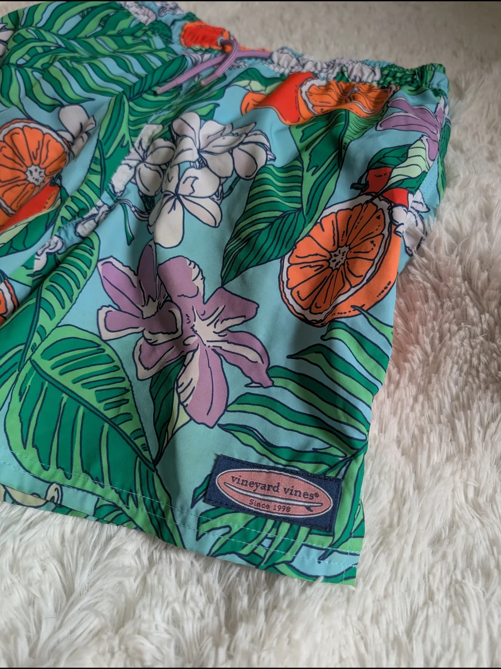 Vineyard Vines Bright Tropical Citrus Print Swim Shorts Trunks Boys Size Small